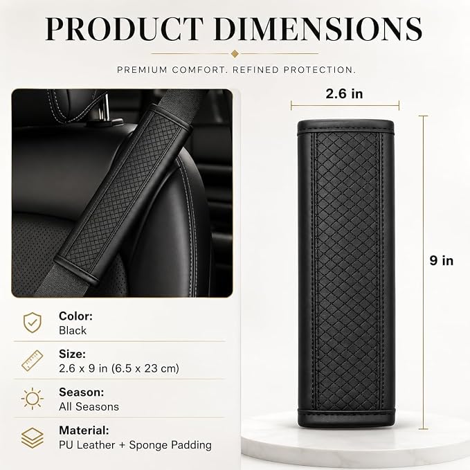 Seat Belt Pads Leather Seat Belt Covers More Comfort Driving Cushion Helps Protect Your Neck and Shoulders Suit for Car, Truck, SUV, Airplane,Camera Backpack Straps-2Pcs - Image 2