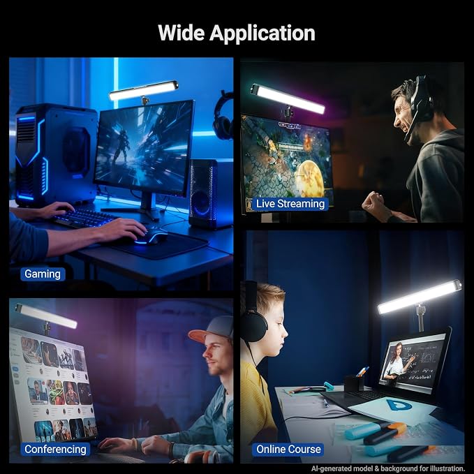 NEEWER Dual Sided RGB LED Streaming Key Light, Smart Desk Lamp Compatible with Alexa Google Assistant for Gaming Video Conference, 16 Million Colors, 2700K-7000K/CRI97+ Studio Tube Lighting, NG01 - Image 8