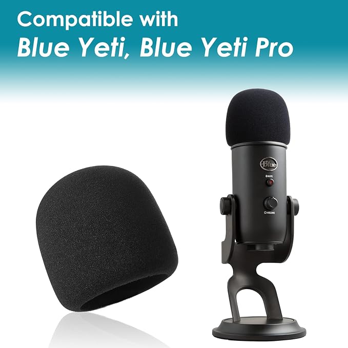 YOUSHARES 2PCS Blue Yeti Pop Filter for Blue Yeti Microphone, Yeti Foam Windscreen with Dead Cat Blue Yeti Mic Cover for Yeti Mic and Blue Yeti Pro USB Microphone - Image 4