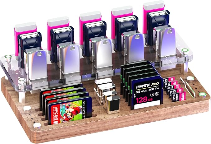 40 Slots Wooden Memory Card Case for TF/CF/Nintendo Switch, USB Flash Drive/SD Card Holder Desk With Removal Pin - Protection Box-03MY - Image 7