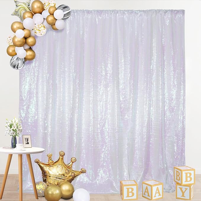 SquarePie 8x10ft Iridescent Sequin Backdrop, High Density Non-Transparent Glitter Curtain for Photography, Birthday, Wedding Party Decorations, Thick Solid Background with 4" Rod Pocket, 1 Panel - Image 9
