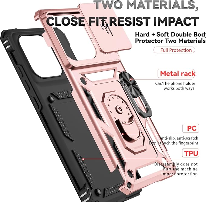 SunStory Compatible with Motorola Moto Edge 2025 Case with HD Screen Protector & Slide Camera Cover & Rotated Ring Kickstand, [Military-Grade] Phone Case for (Rosegold, Moto Edge 2025) - Image 8