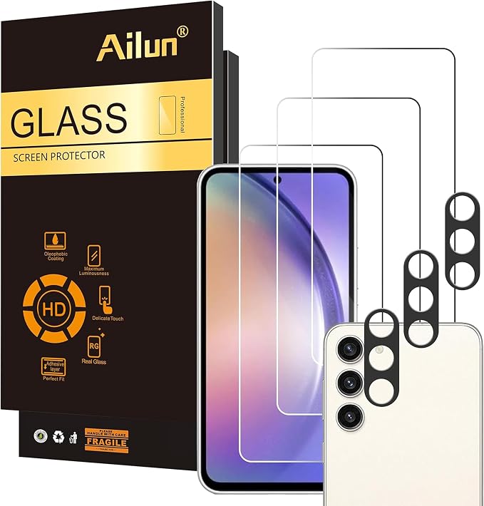 Ailun Screen Protector + Camera Lens Protector for Galaxy A54 5G, 3+3 Pack | 6.4 Inch, 0.33mm Ultra Clear, Anti-Scratch, Case Friendly by Ailun