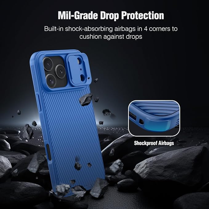 Nillkin Camshield Case for iPhone 17 Pro Max Case, [Built-in Dual Camera Cover][Slim Profile] [Military Grade Drop Protection] Shockproof Bumper Phone Case 6.9 inch 2025 Blue - Image 4