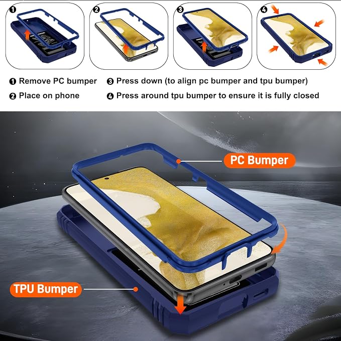 Gritup for Samsung Galaxy S22 Case with Slide Camera Cover & Screen Protector*2, 360 Rotating Ring Kickstand, Military Grade Protective Case for Galaxy S22 Phone, Blue - Image 4