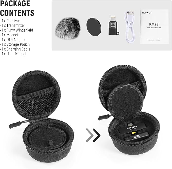 NEEWER Lavalier Wireless Microphone System, 1x USB C Receiver with OTG Adapter & 1x Noise Cancelling Omnidirectional Condenser Transmitter Compatible with iPhone 16 Pro Max S24 Ultra, KM23 - Image 9