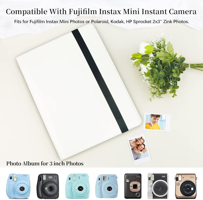 Veicevol 400-Pocket 2x3 Photo Album for Instax Mini and Polaroid, White | PU Leather Cover Keeps, Fits Instax Mini and Polaroid 2x3 Photos, Protects Travel, Wedding and Family Memories - Image 3