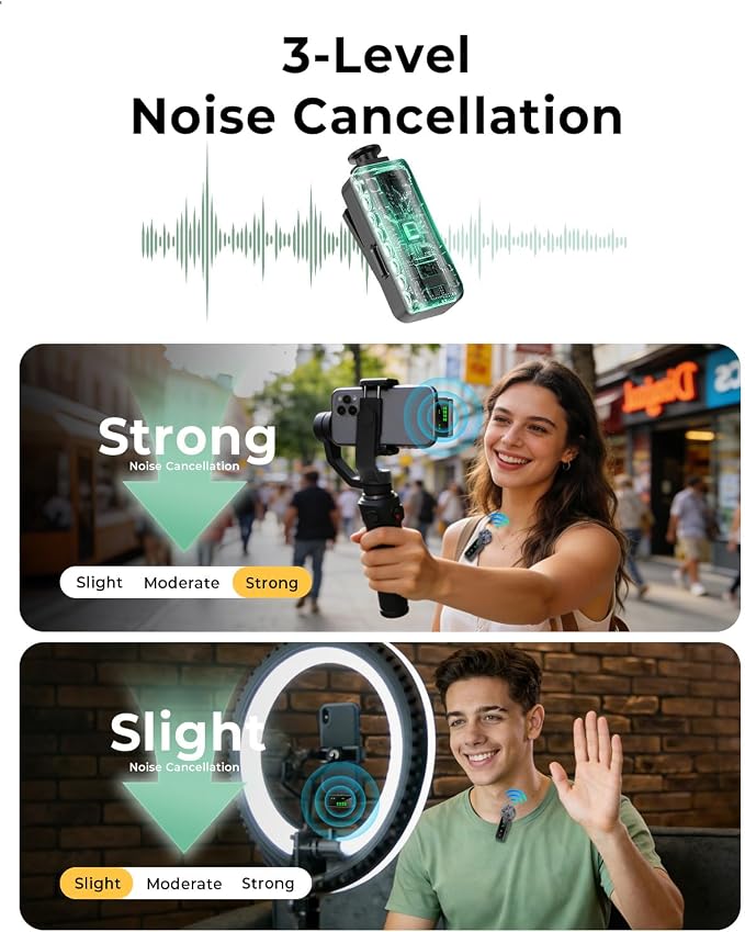 Wireless Lavalier Microphone, 12H Lapel Microphone with Digital Display & Smart Noise Cancellation, Mini Clip On Mic for iPhone Android Type-C, Recording Mic for YouTube TikTok Vlog Podcast Interview - Image 2