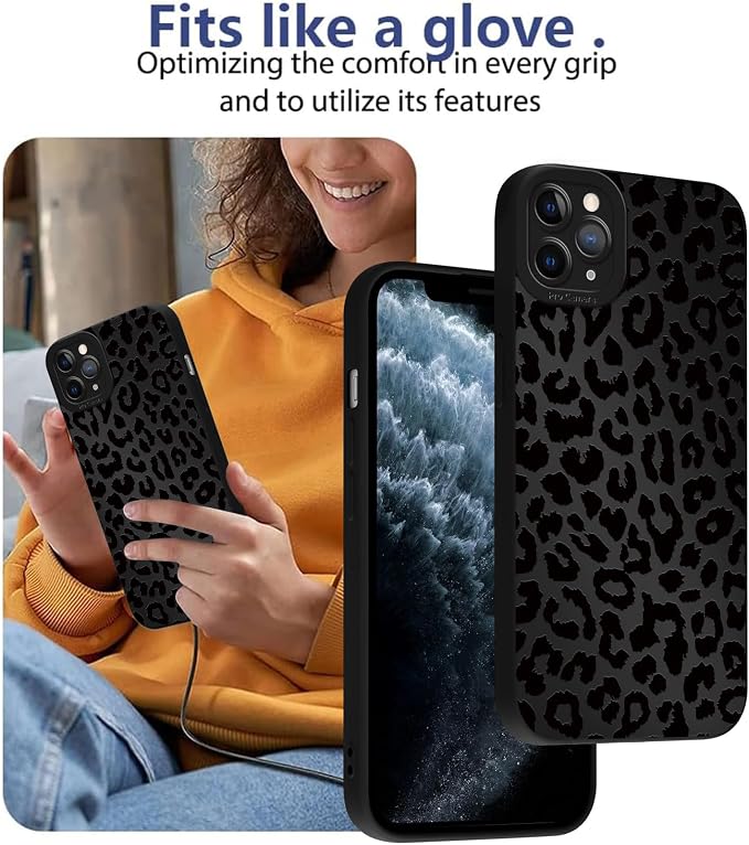 Cute Black Cheetah Print Phone Case for iPhone 11 Pro 5.8" | Aesthetic Leopard Pattern Design Cover Full Camera Lens Protective Shockproof Soft Slim TPU Funda for Men Women Girls - Image 7