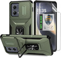 for Moto Edge 2024 Case,with Sliding Camera Lens Cover,HD Screen Protector,360° Rotating Ring Kickstand, Military-Grade Shockproof Protective Cover for Motorola Moto Edge 2024,Army Green by AYMECL