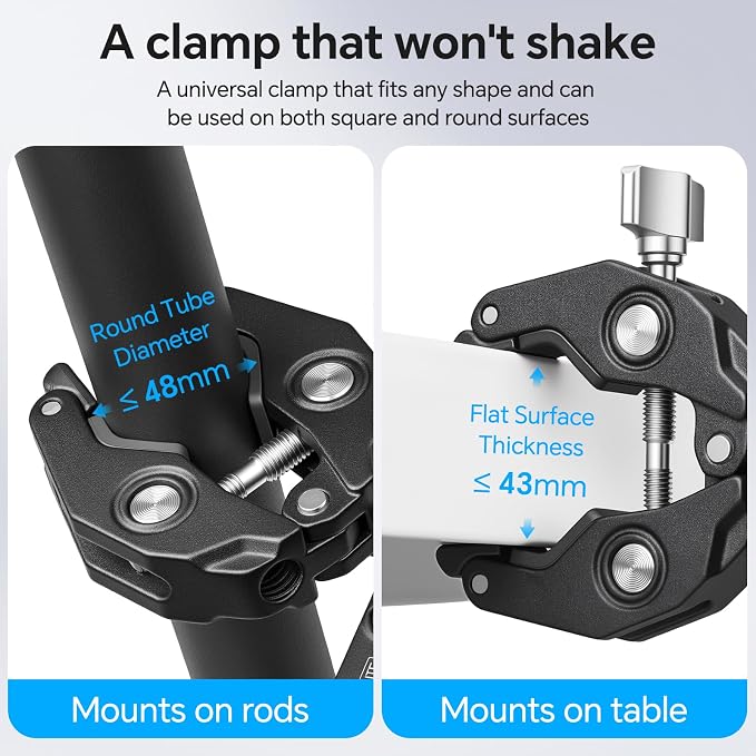 Super Clamp Camera Clamp Mount Monitor 360°Ballhead Magic Arm Double Ball Head Adapter with 1/4"-20 & 3/8"-16 Thread for Canon Nikon DSLR Camera/Gopro/LED Light Ronin-M/Ronin MX/FreeflyMOVI - Image 5