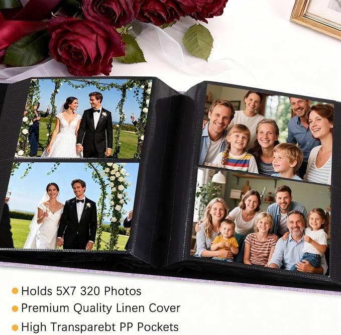 Aevdor 5x7 Photo Album, Holds 320 Photos, Linen Cover, Beige | Fits 5x7 Photos, Postcards & Artwork, Family & Wedding Albums, Baby & Travel Memories - Image 2