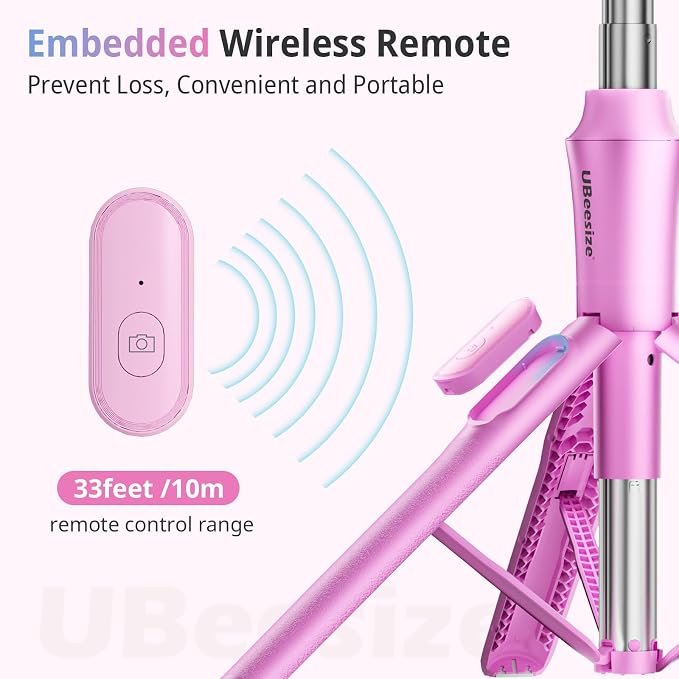 UBeesize Pink 62'' Magnetic Selfie Stick & Phone Tripod with Remote Shutter - Image 5
