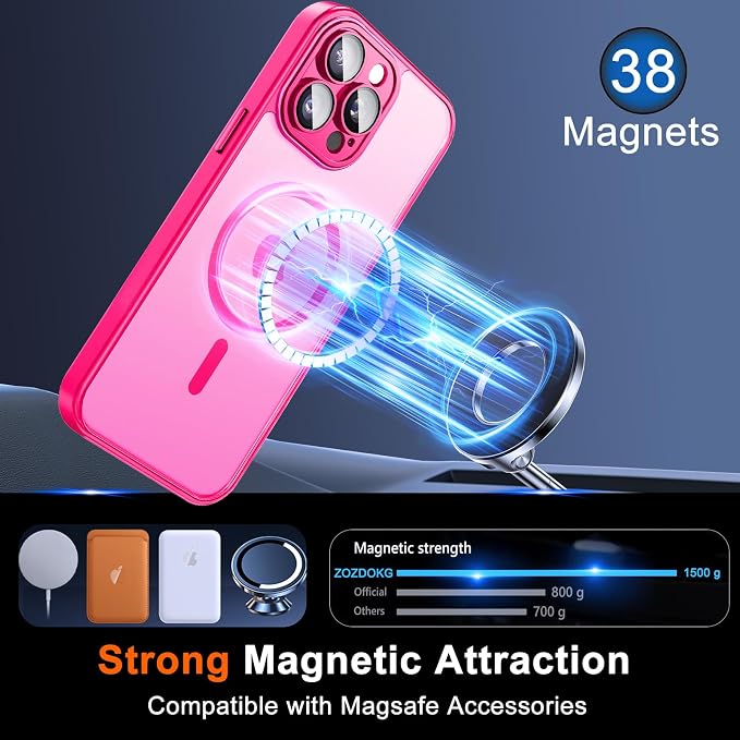 for iPhone 14 Pro Max Case with Privacy Screen Protector, Hot Pink | Full Camera Protection, Translucent Matte Magnetic, Compatible with MagSafe, Shockproof Phone Cover, Slim Fit Women/Girls - Image 3