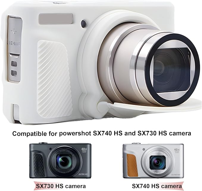 BOVKE Silicone Camera Case for Canon PowerShot SX740 / SX730 Digital Camera, SX740 HS Soft Protective Case Cover Rubber Camera Slim Fit Sleeve with Removable Lens Cover, White - Image 2