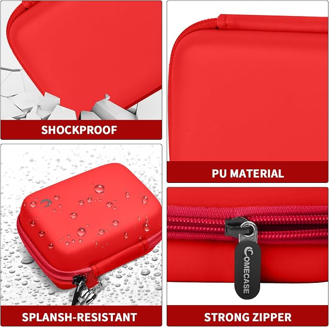 Comecase Digital Camera Case for Kodak PIXPRO FZ45 FZ55 for Travel, Red | Fits Cameras up to 4.33 x 3.07 x 2.3 in, Pre-Cut Foam, Elastic Strap&Hand Strap, Mesh Pocket for Accessories, Case Only - Image 3