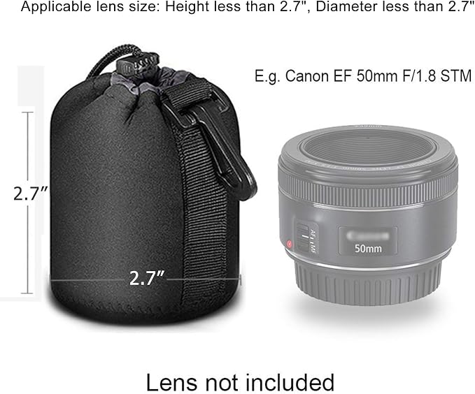 Selens Small Drawstring Lens Pouch Black Neoprene DSLR Camera Lens Bag | Compatible with Sony Olympus Panasonic - Image 2