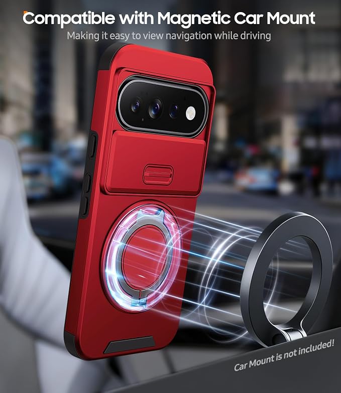 JAME for Google Pixel 10/10 Pro/11/11 Pro Case, Stand & Slide Camera Cover | Ring Holder Kickstand, Screen Protectors, Dual-Layer Shockproof Protective, Magnetic Accessory Friendly Phone Case, Red - Image 6