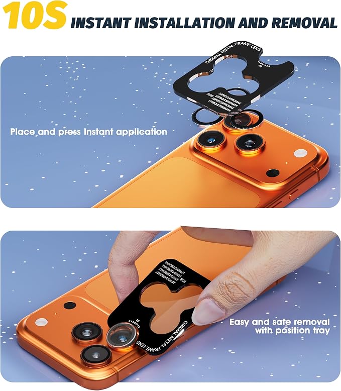 (3 Sets) Orzero Camera Lens Protector Compatible for iPhone 17 Pro&17 Pro Max&16 Pro&16 Pro Max&15 Pro&15 Pro Max&14 Pro&14 Pro Max, [EZ Install] [Case-Friendly] 9H Tempered Glass Bling Lens Cover, Military-Grade Shockproof, HD Clarity Anti-Glare - Tra... - Image 8