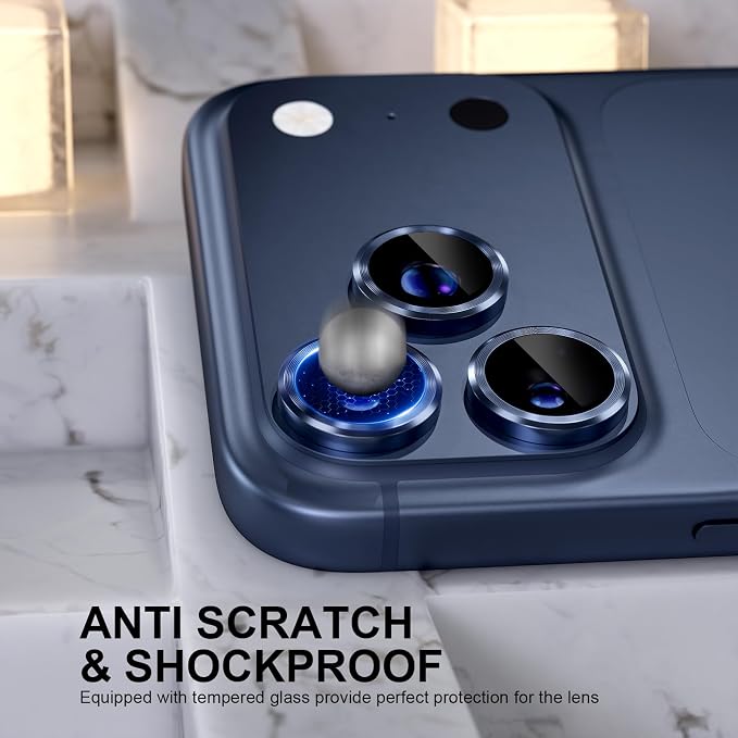Choiche for iPhone 17 Pro/iPhone 17 Pro Max Camera Lens Protector | Ultra HD, 9H Tempered Glass Camera Cover Screen Protector Metal Ring Decoration Accessories (Blue) - Image 3