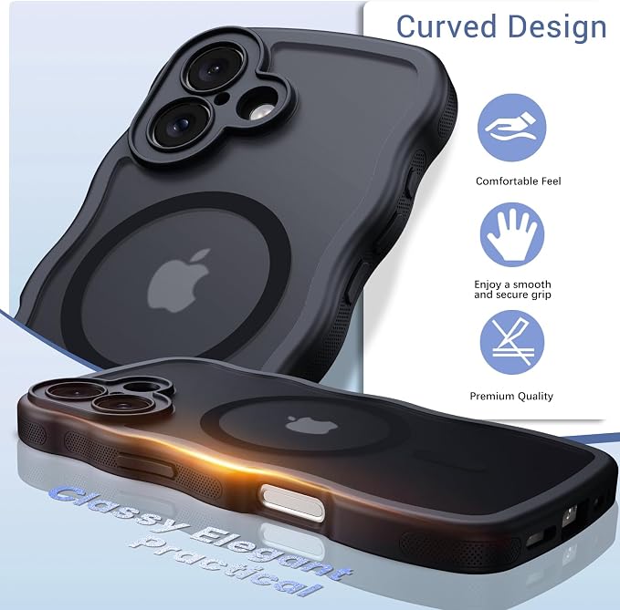 BENTOBEN Magnetic for iPhone 17 Case, Cute Wavy Full Camera Protection [Compatible with MagSafe] Translucent Matte Anti-Slip Bumper Women Girls Boys Protective Cover for 17 6.3", Black - Image 8