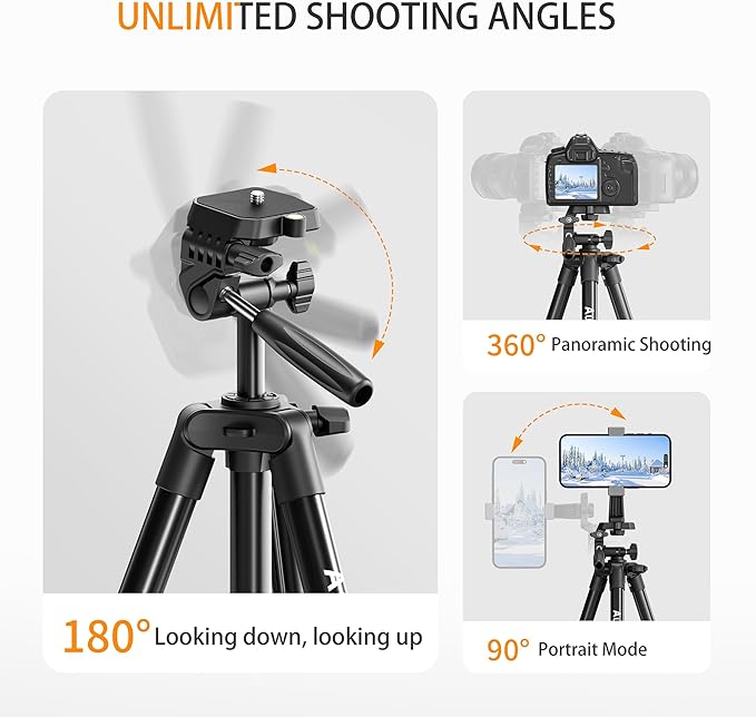 71″ Camera Tripod Aluminum Tall Tripod Stand for Canon Nikon Phone | with Wireless Remote Phone Holder and Travel Bag Max Load 6.6 LB - Image 3