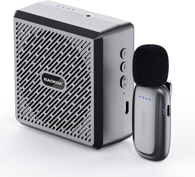 Wireless Lavalier Microphone with Voice Amplifier for Teachers | Bluetooth Speaker with Lapel Mic, Charging Portable Mini Mics, 2.4G Clip Microphones System for Tour Guides Fitness Meetings by XIAOKOA