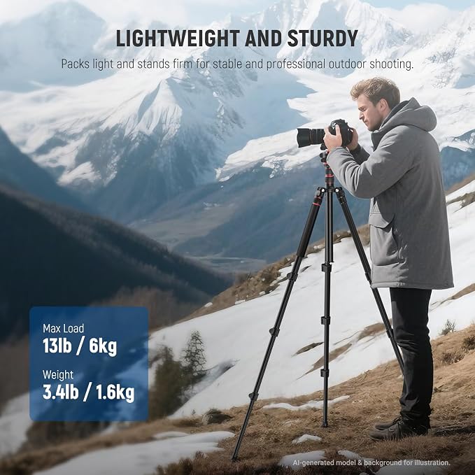 NEEWER BASICS Camera Tripod Monopod, 77" Compact Lightweight Travel DSLR Video Stand 360° Ball Head, Arca Type QR Plate, Reversible Legs, Inverted Central Axis & 2 Cleaning Cloths, 13lb Max Load, TP08 - Image 2