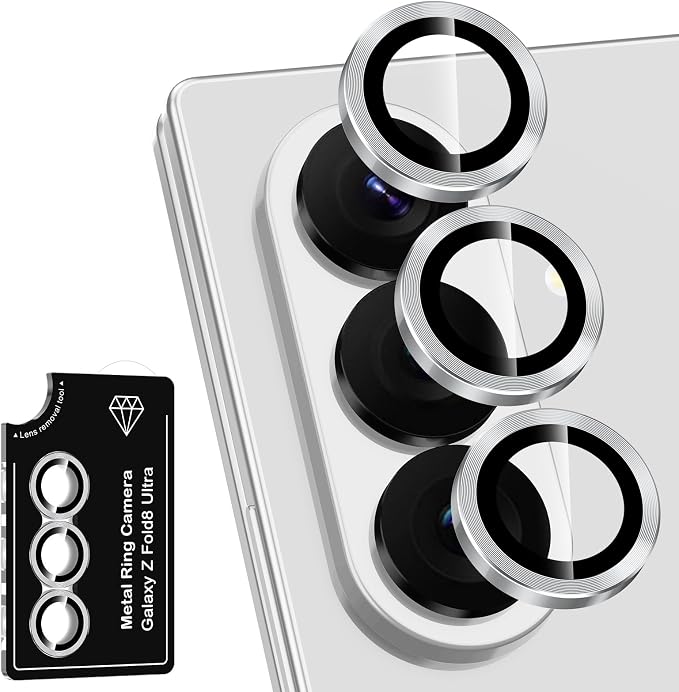 for Samsung Galaxy Z Fold 8 Ultra Camera Lens Protector, Individual Metal Ring Tempered Glass Lens Cover, [Strong Adsorption] Scratch Resistant Ultra-Thin HD Clear Lens Cover, 1 Set-Silvery by Btscase