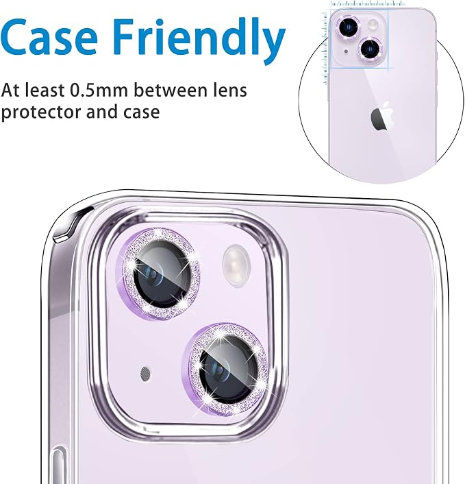 Compatible with iPhone 15 & 15 Plus Camera Lens Protector, Bling Glitter Diamond Lens Cover 9H Tempered Glass Camera Cover Anti Scratch Shockproof Screen Protector Individual Metal Lens Ring - - Image 5