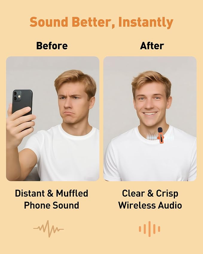 USB C Lavalier Microphone Wireless Mini Mic for Type-C Android Phone/Tablet/PC Video Recording Clip-on Mics with Rotatable Clip&Denoise Recording, Ideal for Vlog Youtube Content Creator, Orange - Image 2