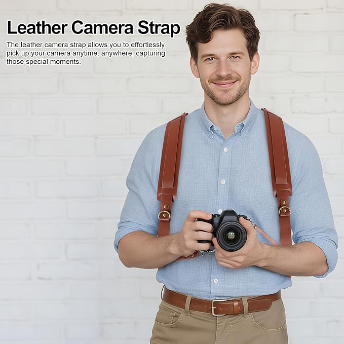 JUNART Camera Strap,Leather Dual Camera Harness with Shoulder Widening Stress Relief, for Two DSLR/SLR Cameras - Image 6