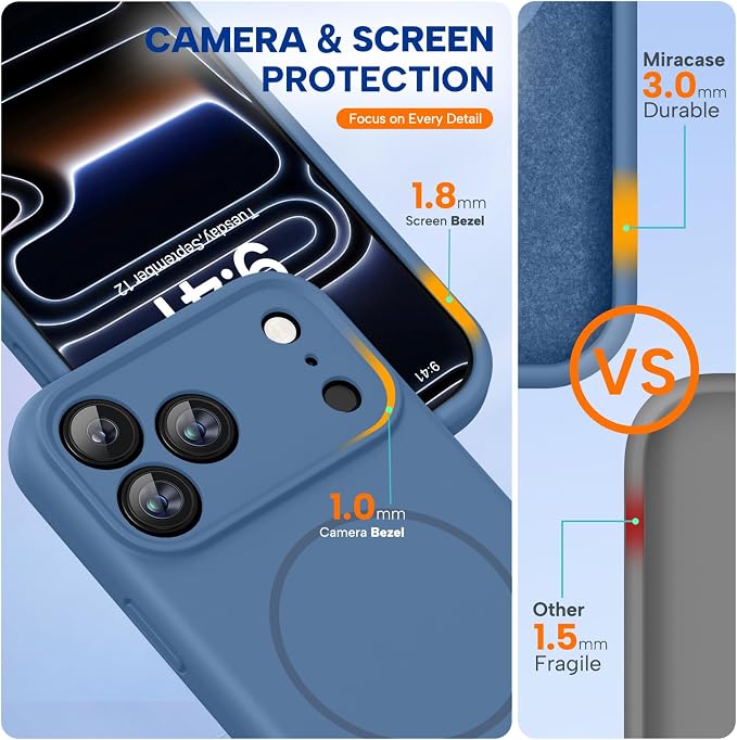 Miracase Silicone & Magnetic for iPhone 17 Pro Max Case, Glass Blue | Compatible with MagSafe, Camera Control Cover, Premium Silicone Cover Shockproof Drop Protection Phone Case for 17 Pro Max - Image 4