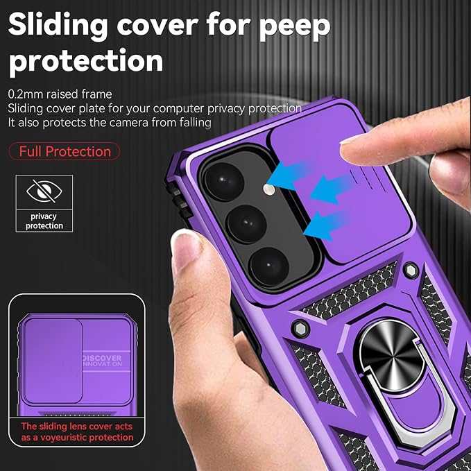HNHYGETE for Samsung S25 Case with Screen Protector: [Military Grade 20ft. Drop Tested] Slide Camera Cover Ring Shockproof Protective Phone Case for - Samsung Galaxy S25 (Purple) - Image 4