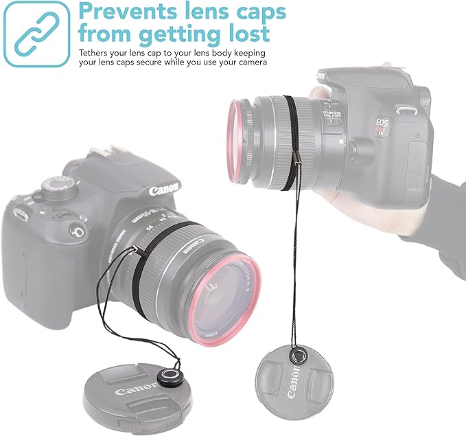 Foto&Tech Camera Lens Cap Leash with Elastic String, Compatible with Universal DSLR SLR Evil Mirrorless Cameras Video (x3) - Image 3