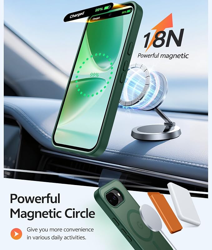 FNTCASE for Google Pixel 10a Case, Fit for Magsafe, with Screen Protector | Translucent Matte Magnetic Back, 14FT Military Grade Drop Protection, Slim Shockproof Protective Phone Cover, Green - Image 3