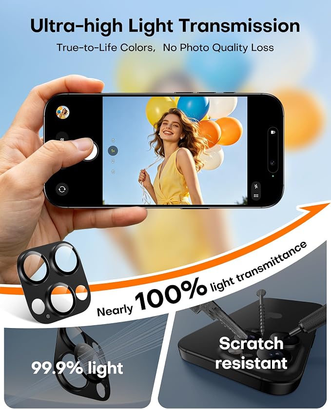 TAURI 2 Pack for iPhone 16 Pro Max/16 Pro Camera Lens Protector, Black | Full Coverage Military-Grade Shatterproof, Upgrade AR Anti-Reflection Ultra Clear Transmission & Case Friendly - Image 7