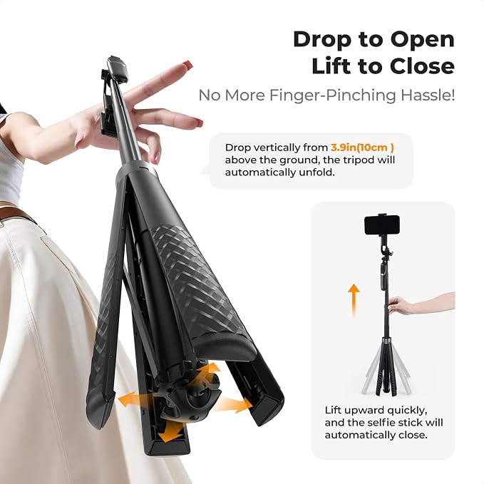 K&F CONCEPT 69" Auto Open Selfie Stick with 4 Legs & Stabilizing Handle | Phone Tripod, 360° Rotation Cell Phone Tripod Stand with Remote Control, Compatible with iPhone Osmo Pocket 4/3, A702 - Image 2