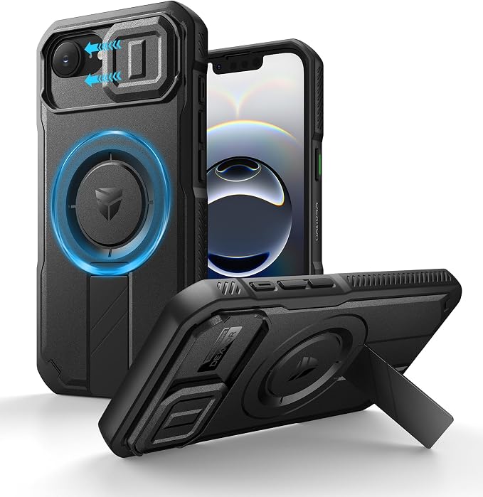 Dexnor for iPhone 17e Case, iPhone 16e Case[Built-in Slide Camera Cover & Kickstand], Compatible with MagSafe Heavy-Duty Rugged Magnetic Shockproof Phone Case for iPhone 17e/16e, 6.1 inch Black by Dexnor