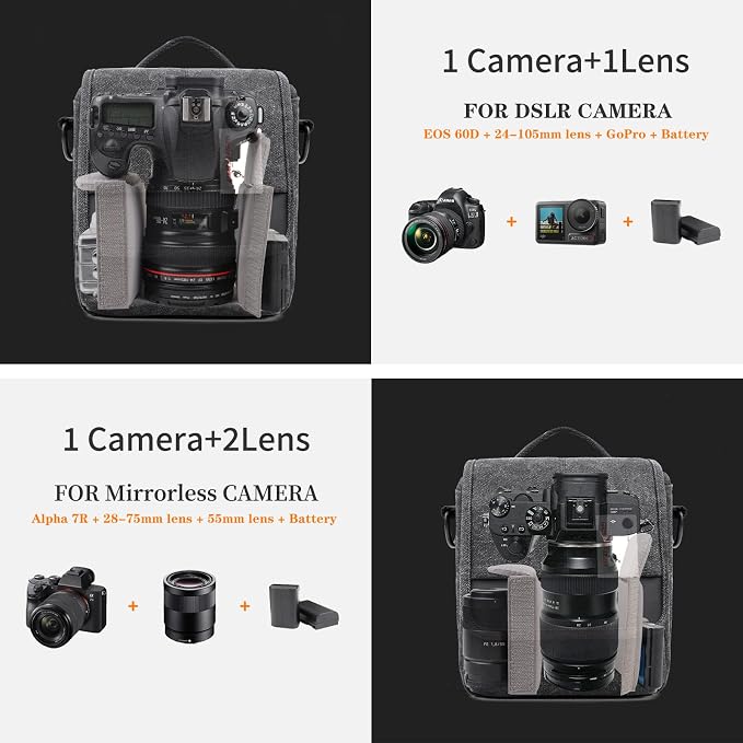 Mirrorless Camera Shoulder Bag Small Messenger Case Waist Bag Compatible for Canon (BlackH, Small) - Image 2