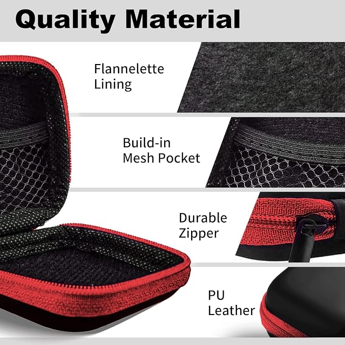 Square Earbud Case Portable EVA Carrying Case Storage Bag Cell Phone Accessories Organizer with Carabiner for Earphone, Earbud, Earpieces, SD Memory Card, Camera Chips, Tech Pouch, Red - Image 5