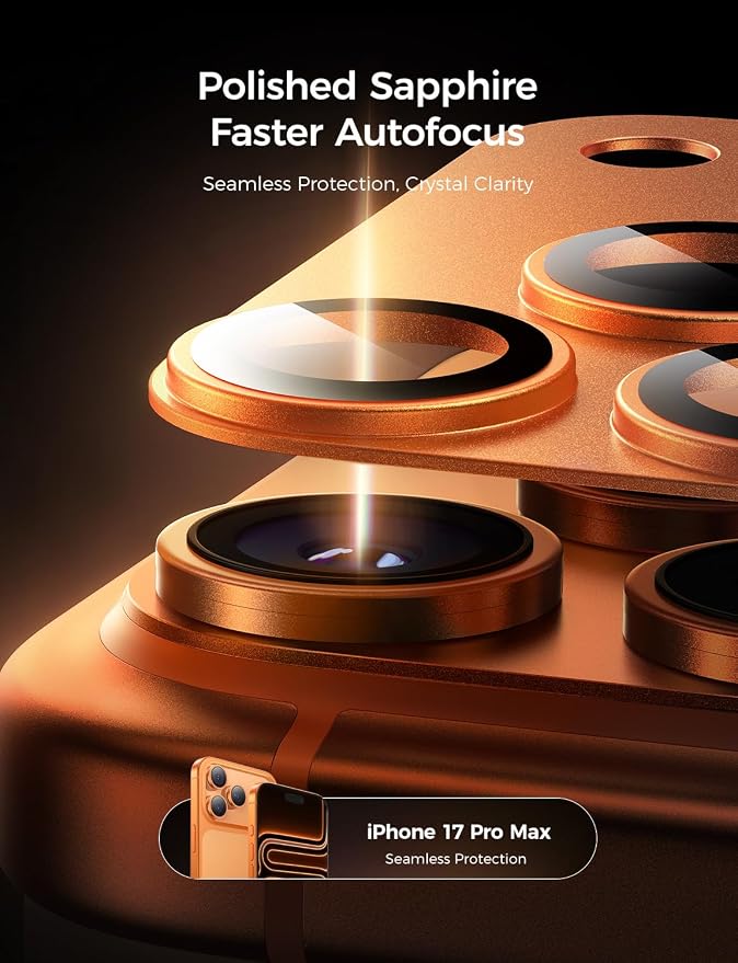 MAGIC JOHN 2 Pack Camera Lens Protector for iPhone 17 Pro Max 6.9”,Orange | Full Coverage, Metal Aluminum Alloy Camera Lens Film, HD Clear, Scratch Resistant, Case-Friendly - Image 5