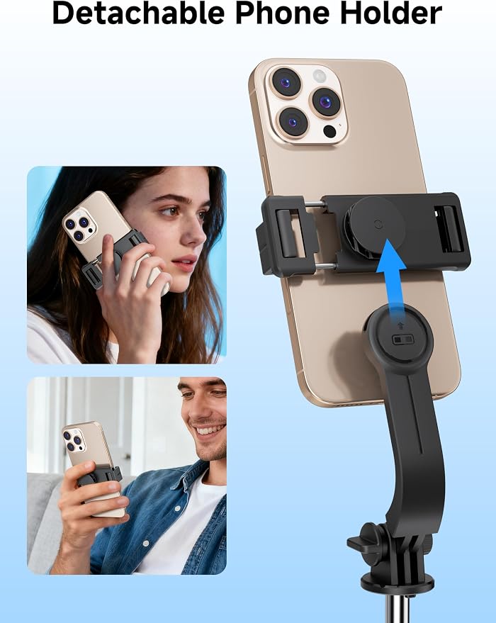 Mini Selfie Stick Travel Tripod for Cell Phone with Light, Extendable Selfie Stick for iPhone with Detachable Remote, iPhone Tripod for Video Recording, Photograph, Compatible with Cellphones - Image 7