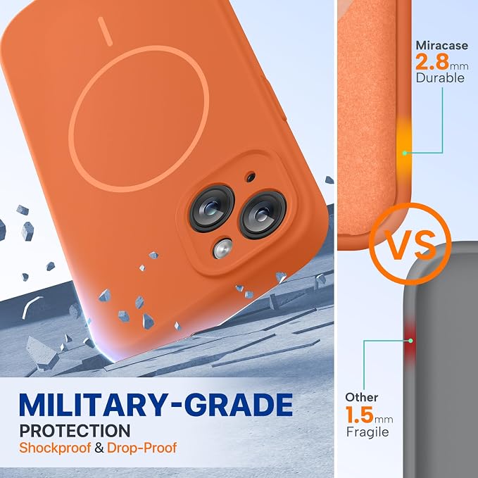miracase Magnetic for iPhone 15 Case, [Soft Anti-Scratch Microfiber Lining], Compatible with MagSafe, Liquid Silicone Case Shockproof Drop Protection Phone Case for 15,Orange - Image 2