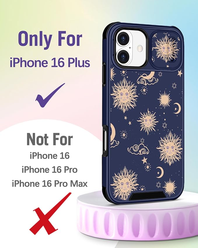 Buleens for iPhone 16 Plus Case 6.7 Inch - with Ring Stand & Camera Cover Aesthetic Cute Designed for Women Girls Girly Kawaii Sun Moon Stars Phone Case for iPhone 16 Plus Compatible with Magsafe - Image 2