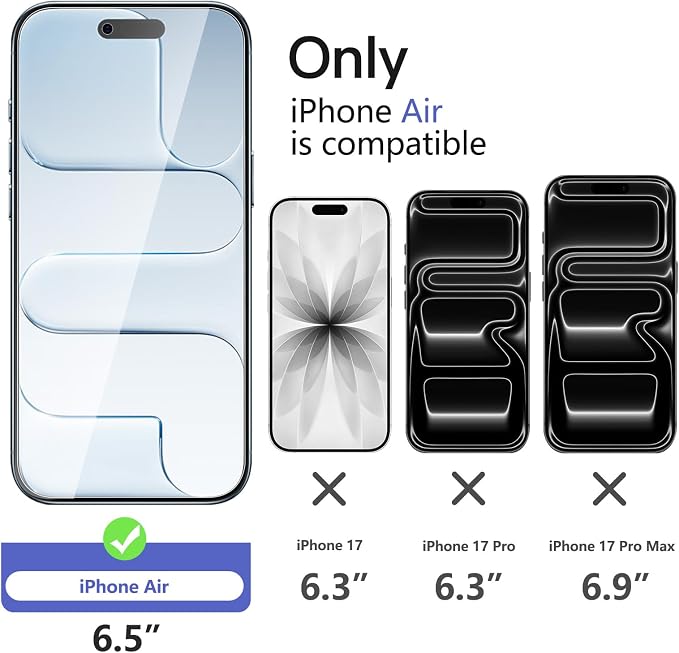 NEW'C 3x Privacy Screen Protector for iPhone Air (6.5 inches)+ 3x Camera Lens Protector, Sensor Protection, Case Friendly Tempered Glass Film, Ultra Resistant, Easy installation tool included - Image 2