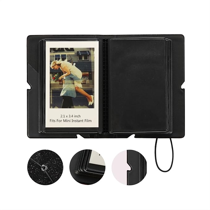 2x3 Instax Mini Photo Album, 28 Pockets. Glitter Black, 1PK | Portable Wallet Size Album Stores 2x3 inch Instant Photos. Fits Polaroid, Instax Mini, Kodak Mini Prints and Zink. - Image 3