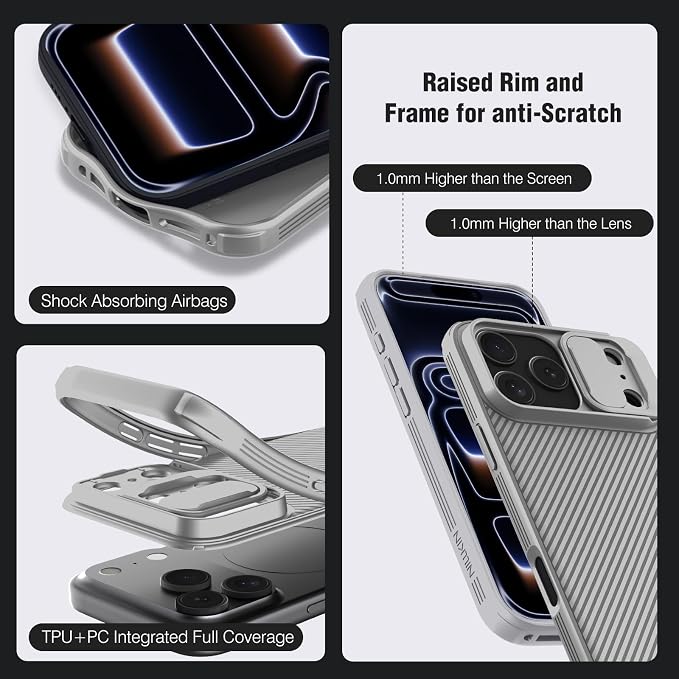 Nillkin Camshield Case for iPhone 17 Pro Max Case, [Built-in Dual Camera Cover][Slim Profile] [Military Grade Drop Protection] Shockproof Bumper Phone Case 6.9 inch 2025 Gray - Image 3