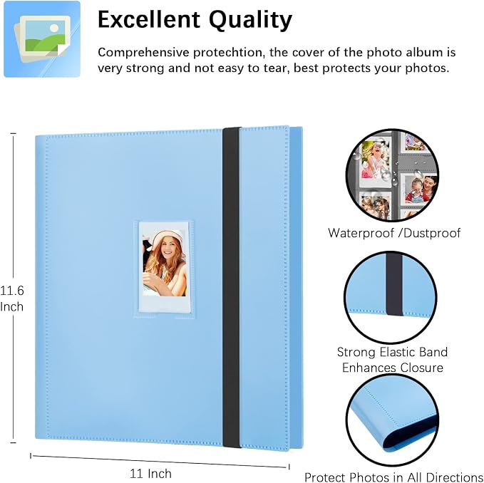 560-Pocket Photo Album for Instax Mini & Polaroid 2x3 Pictures, Blue | Large Capacity Photo Book, Elastic Band Closure, Safely Holds Your Unique Memories for Secure Storage and Easy Viewing - Image 5