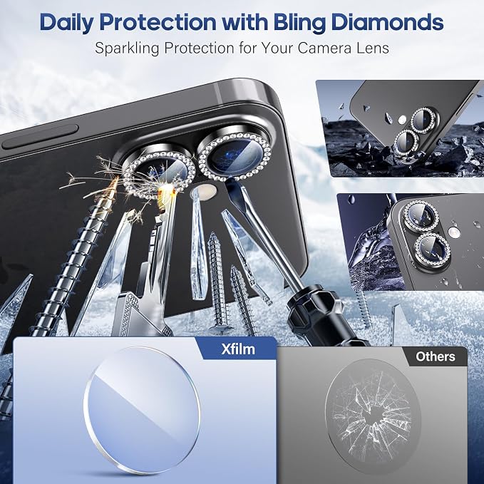 for iPhone 17 Camera Lens Protector Cover Bling Diamond, Black | Individual Metal, 9H Hardness, Scratch Resistant, Shockproof, Drop Protection, Case Friendly, Stylish Accessories - Image 3